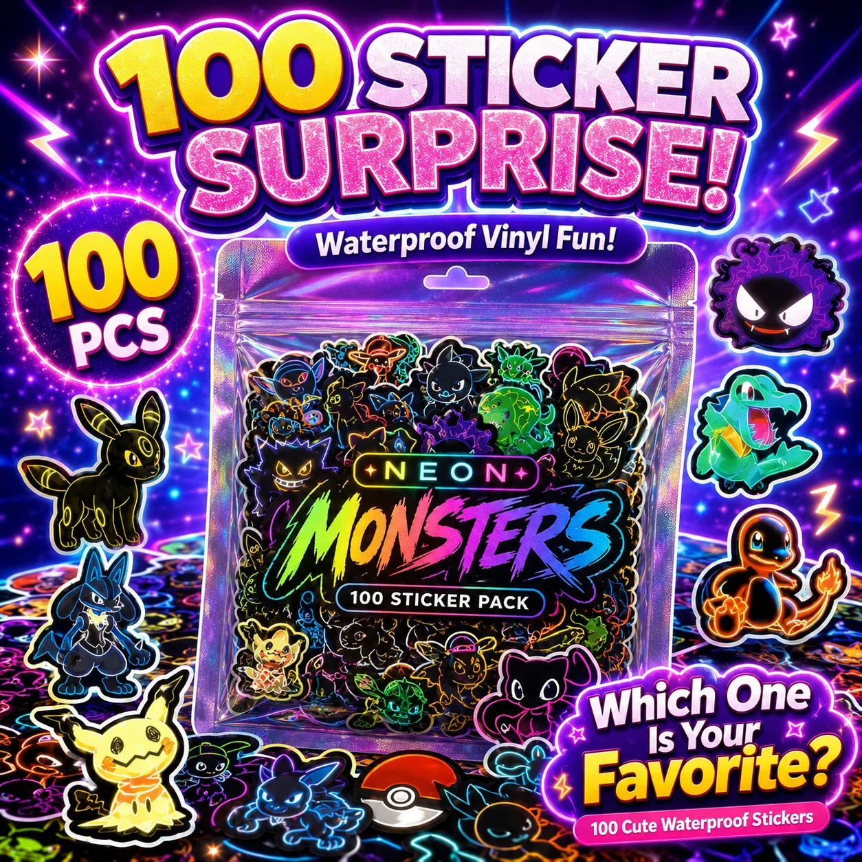 100pcs Neon  Pokémon  Stickers - đánh giá và giá Luggage