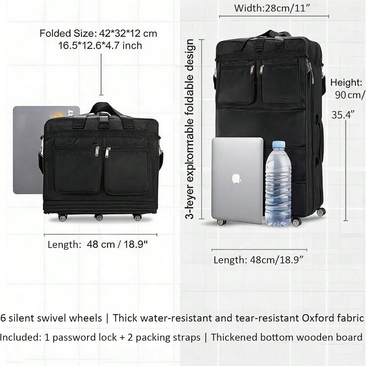 Black Rolling Travel Duffel Ba - đánh giá và giá Foldable Rolling Luggage Bag